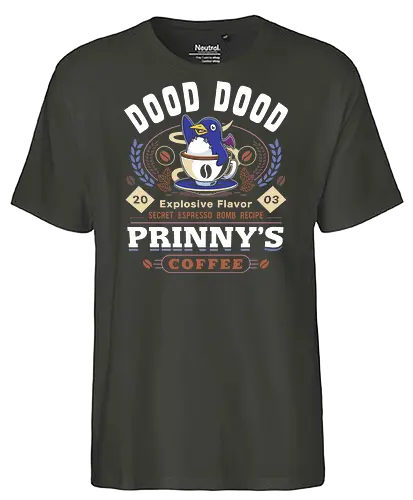 Prinny Dood Coffee Emblem - disgaea, prinny, etna, laharl, suisen, dood, phantom brave, video game, gaming, gamer, coffee, valvatorez, usalia, king krichevskoy, pirilika - Fairtrade T-Shirt