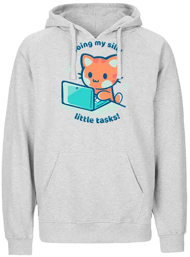 Doing my Silly Little Tasks - silly tasks, cat typing, cute work, kawaii cat, work from home, productivity, funny office, dumme Aufgaben, Katze tippt, niedliche Arbeit, kawaii Katze, Arbeit von zu Hause, Produktivität, lustiges Büro, gemütlicher Kern, pastellfarbene Katze - Fairtrade Hoodie