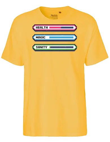 Video Game Sanity Bar - video game, rpg, adventure, fantasy, sanity, health, mana, magic, retro game, pixel art, mental health, game, insanity, magical, vintage - Fairtrade T-Shirt