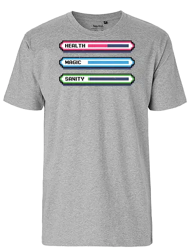 Video Game Sanity Bar - video game, rpg, adventure, fantasy, sanity, health, mana, magic, retro game, pixel art, mental health, game, insanity, magical, vintage - Fairtrade T-Shirt