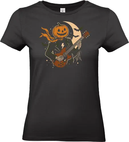 Rock or Treat - spooky season, rock and roll, trick or rock, horror humor, costume, Halloween, rock, guitar, pumpkin, skeleton, skull, bats, night, leather jacket, spooky art, funny, scary, pumpkin head, headless rocker, vintage style, electric guitar, music, rock band, Halloween art, creepy cute - Standard T-Shirt (Frauen)