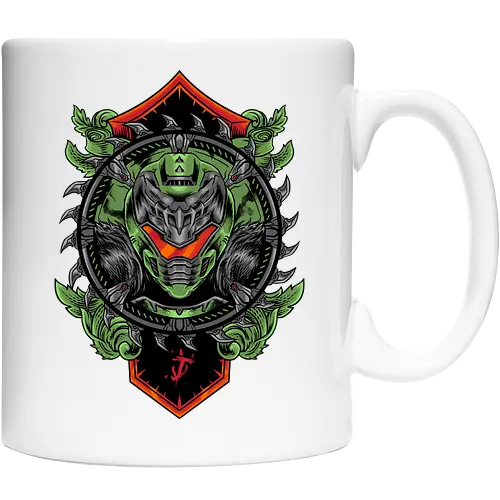 demon hunter  - hunter, cool, helmet, demon, bounty, robot, cyborg, vintage, classic, sword, 80s, 90s, war - Keramiktasse