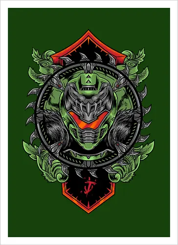 demon hunter  - hunter, cool, helmet, demon, bounty, robot, cyborg, vintage, classic, sword, 80s, 90s, war - Kunstdruck