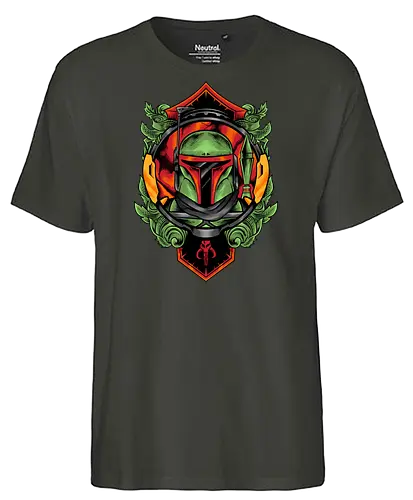 bounty hunter  - hunter, cool, helmet, demon, bounty, robot, cyborg, vintage, classic, sword, 80s, 90s, war - Fairtrade T-Shirt