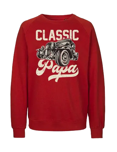 Classic Papa - vintage car, retro design, classic automobile, dark background, typography, antique, vehicle illustration, nostalgic, retro font, stylish design - Fairtrade Sweatshirt