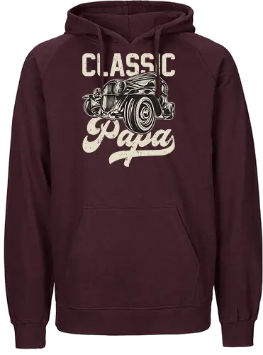 Classic Papa - vintage car, retro design, classic automobile, dark background, typography, antique, vehicle illustration, nostalgic, retro font, stylish design - Fairtrade Hoodie
