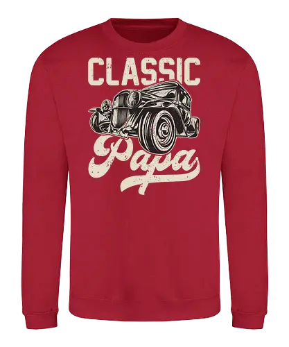 Classic Papa - vintage car, retro design, classic automobile, dark background, typography, antique, vehicle illustration, nostalgic, retro font, stylish design - Sweatshirt