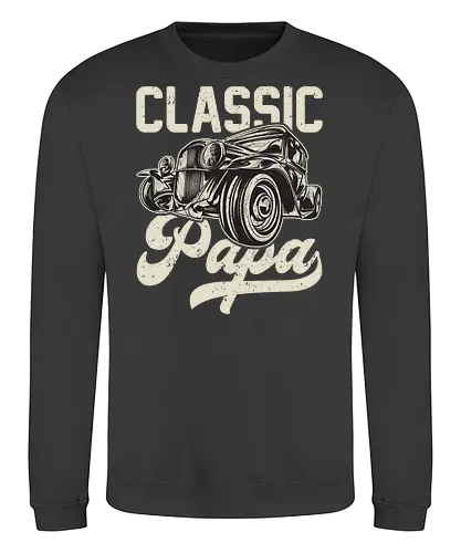 Classic Papa - vintage car, retro design, classic automobile, dark background, typography, antique, vehicle illustration, nostalgic, retro font, stylish design - Sweatshirt