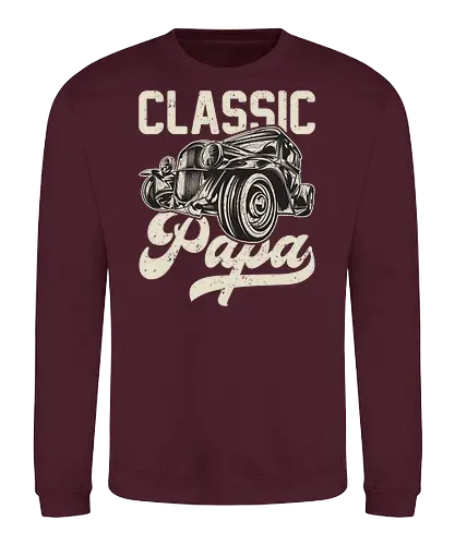 Classic Papa - vintage car, retro design, classic automobile, dark background, typography, antique, vehicle illustration, nostalgic, retro font, stylish design - Sweatshirt