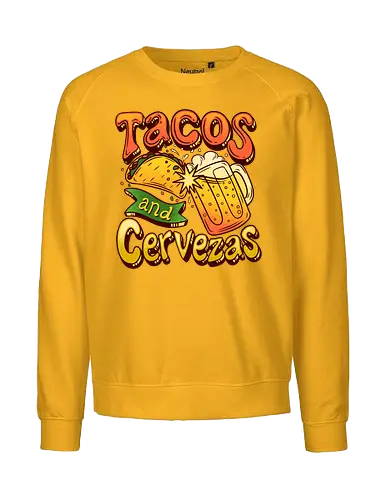 Tacos And Cervezas - Taco Tuesday Celebration - taco tuesday, beer, cerveza, cinco de mayo, drinking, fiesta, food lover, i love tacos, mexican, mexican food, taco lover, tacos, tacos lover, beer lover gift, tacos lover gift - Fairtrade Sweatshirt