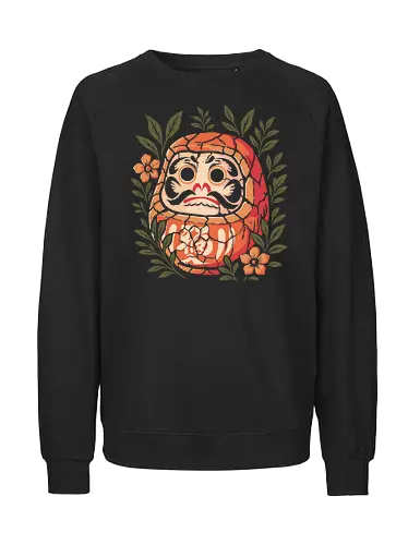 Daruma Garden - daruma, japanese daruma, cracked daruma, broken doll, japanese doll, floral art, japanese culture, japanese folklore, kintsugi, zen design, resilience, motivational art, vintage japanese, retro illustration, mystical art, japanese icon, tattoo style, oriental design, threadless japan, threadless floral, threadless vintage, threadless mystical, daruma illustration, cracked statue, symbolic art, japan inspired, spiritual art, decorative art, traditional japanese, flower design - Fairtrade Sweatshirt