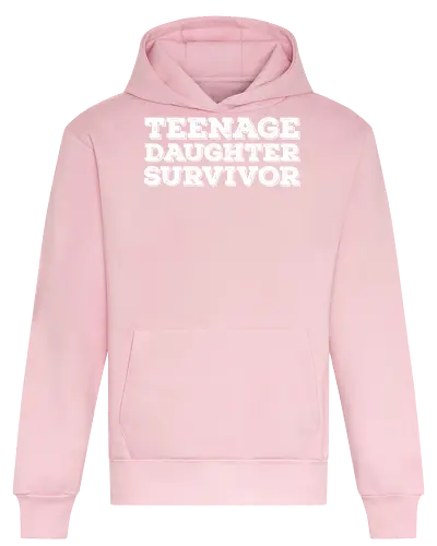 Teenage Daughter Survivor - typography, humor, text, contrast, message, minimalist, font, playful - Heavyweight Hoodie