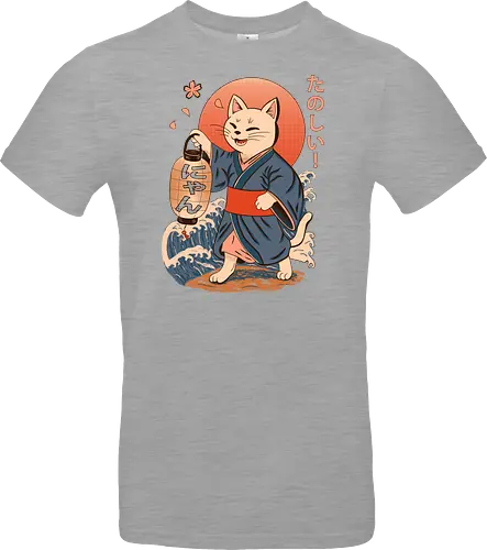 ukiyo-e style cat – japanese - festival kimono cat, lantern neko vibe, wavy samurai cat, blossom temple feline, vintage matsuri mood, red sun neko, joyful kimono cat, happy feline festival, kawaii wave cat, japanese lantern joy, zen festival friend - Standard T-Shirt
