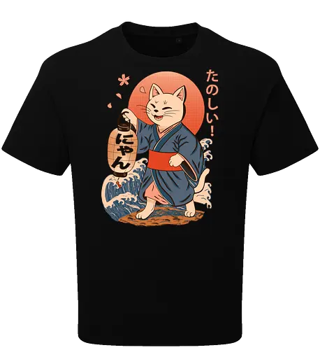 ukiyo-e style cat – japanese - festival kimono cat, lantern neko vibe, wavy samurai cat, blossom temple feline, vintage matsuri mood, red sun neko, joyful kimono cat, happy feline festival, kawaii wave cat, japanese lantern joy, zen festival friend - Oversize T-Shirt