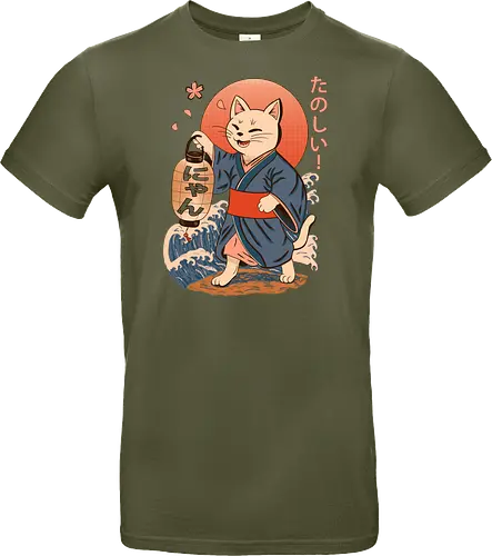 ukiyo-e style cat – japanese - festival kimono cat, lantern neko vibe, wavy samurai cat, blossom temple feline, vintage matsuri mood, red sun neko, joyful kimono cat, happy feline festival, kawaii wave cat, japanese lantern joy, zen festival friend - Standard T-Shirt