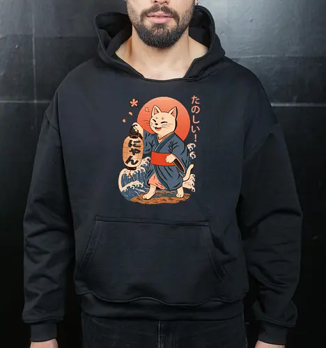 ukiyo-e style cat – japanese - festival kimono cat, lantern neko vibe, wavy samurai cat, blossom temple feline, vintage matsuri mood, red sun neko, joyful kimono cat, happy feline festival, kawaii wave cat, japanese lantern joy, zen festival friend - Cropped Hoodie