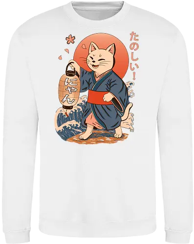 ukiyo-e style cat – japanese - festival kimono cat, lantern neko vibe, wavy samurai cat, blossom temple feline, vintage matsuri mood, red sun neko, joyful kimono cat, happy feline festival, kawaii wave cat, japanese lantern joy, zen festival friend - Sweatshirt