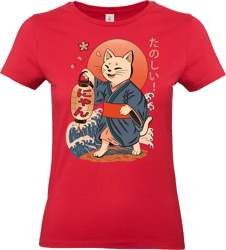 ukiyo-e style cat – japanese - festival kimono cat, lantern neko vibe, wavy samurai cat, blossom temple feline, vintage matsuri mood, red sun neko, joyful kimono cat, happy feline festival, kawaii wave cat, japanese lantern joy, zen festival friend - Standard T-Shirt (Frauen)