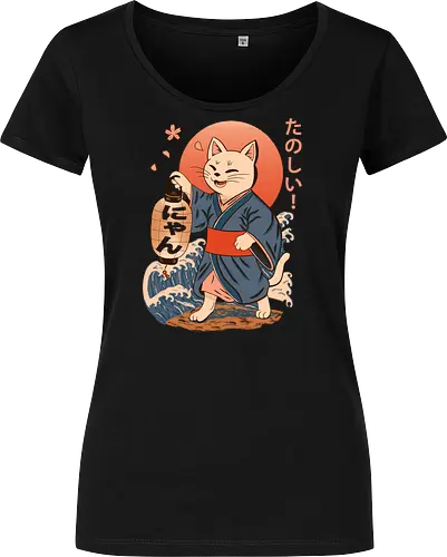 ukiyo-e style cat – japanese - festival kimono cat, lantern neko vibe, wavy samurai cat, blossom temple feline, vintage matsuri mood, red sun neko, joyful kimono cat, happy feline festival, kawaii wave cat, japanese lantern joy, zen festival friend - Damen T-Shirt