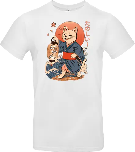 ukiyo-e style cat – japanese - festival kimono cat, lantern neko vibe, wavy samurai cat, blossom temple feline, vintage matsuri mood, red sun neko, joyful kimono cat, happy feline festival, kawaii wave cat, japanese lantern joy, zen festival friend - Standard T-Shirt