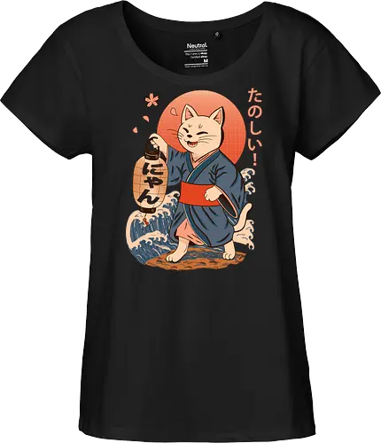 ukiyo-e style cat – japanese - festival kimono cat, lantern neko vibe, wavy samurai cat, blossom temple feline, vintage matsuri mood, red sun neko, joyful kimono cat, happy feline festival, kawaii wave cat, japanese lantern joy, zen festival friend - Fairtrade Girl Shirt
