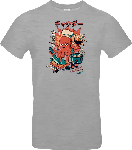 Angry Octo Chef: Ramen Rampage - angry ramen octopus, japanese food chaos, comic sushi master, funny chef fury, angry cook scene, tentacle kitchen fight, kawaii food attack, ramen pot monster street food comic, spicy dish splash, japanese lunch drama, ushi blade fury, ooking beast mode, comic tentacle twist - Standard T-Shirt