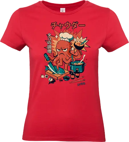 Angry Octo Chef: Ramen Rampage - angry ramen octopus, japanese food chaos, comic sushi master, funny chef fury, angry cook scene, tentacle kitchen fight, kawaii food attack, ramen pot monster street food comic, spicy dish splash, japanese lunch drama, ushi blade fury, ooking beast mode, comic tentacle twist - Standard T-Shirt (Frauen)