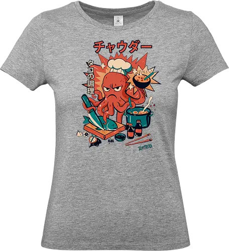 Angry Octo Chef: Ramen Rampage - angry ramen octopus, japanese food chaos, comic sushi master, funny chef fury, angry cook scene, tentacle kitchen fight, kawaii food attack, ramen pot monster street food comic, spicy dish splash, japanese lunch drama, ushi blade fury, ooking beast mode, comic tentacle twist - Standard T-Shirt (Frauen)