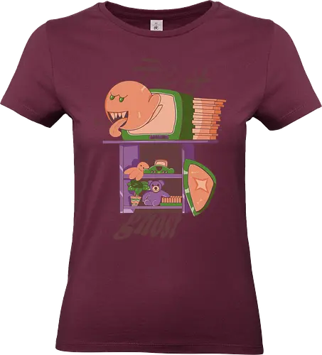 Ghost in the Console - retro ghost vibe, haunted console art, spooky cute style, pastel horror mix, ghost game retro, vintage tv monster, nostalgic ghost scene, childhood horror toy, cute creepy fusion, cartoon ghost pop, pixel past chill, console spirit burst, ghostly tv dream - Standard T-Shirt (Frauen)