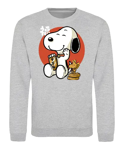 Luck Money Beagle - Money, Cereal, Lucky Cat, Lucky, Good Luck, Luck, Japanese, Kanji, Classic, Vintage, Retro, Retro Vintage, Comic, Comics, Dog, Pet, Bird, Gold - Sweatshirt