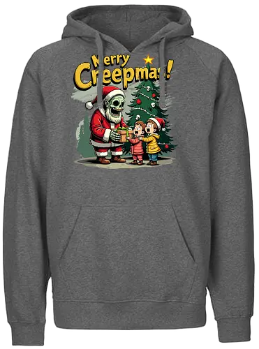 Merry Creepmas! - skeleton, santa claus, christmas tree, gift, children, surprise, holiday, humorous, spooky, text - Fairtrade Hoodie