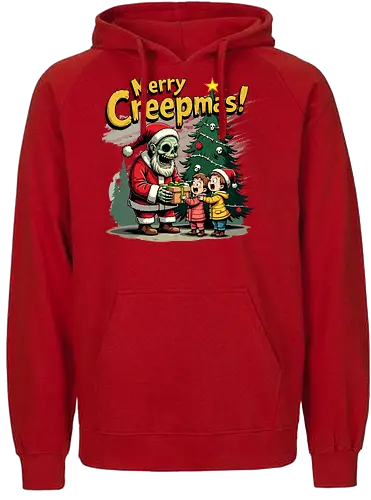 Merry Creepmas! - skeleton, santa claus, christmas tree, gift, children, surprise, holiday, humorous, spooky, text - Fairtrade Hoodie