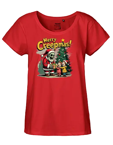 Merry Creepmas! - skeleton, santa claus, christmas tree, gift, children, surprise, holiday, humorous, spooky, text - Fairtrade Girl Shirt