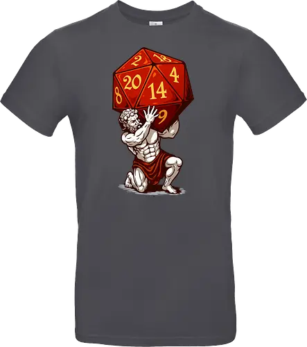 D20 Atlas - not holding the world, but a massive, glowing red D20. A bold fusion of ancient mythology and tabletop RPG culture, it's perfect for RPG fans, fantasy lovers, vivid colors, Carry the weight of fateâ€”with style! This epic design features Atlas, the legendary titan, and dice enthusiasts alike. Each face of the die symbolizes the unpredictability of fate, while Atlas represents the strength it takes to bear it. Striking artwork, and a clever twist on classic loreâ€”this design is a critical hit for any adventurer at heart. aesthetic, atlas, cool, critical hit, d20, dices, dragon, dungeon, funny tee, gaming, geek, greek statue, illustration, retro tee, roleplay, rpg, rpg dices, vintage, lm2kone, auto_awesome Essayez avec : aesthetic, atlas, cool, critical hit, d20, dices, dragon, dungeon, funny tee, gaming, geek, greek statue, illustration, retro tee, roleplay, rpg, rpg dices, vintage, lm2 kone, 174 / 5 000 Ästhetik, Atlas, Cool, Kritischer Treffer, d20, Würfel, Drache, Dungeon, Lustiges T-Shirt, Gaming, Geek, Griechische Statue, Illustration, Retro-T-Shirt, Rollenspiel, RPG, RPG-Würfel, Vintage, lm2kone - Standard T-Shirt