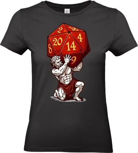 D20 Atlas - not holding the world, but a massive, glowing red D20. A bold fusion of ancient mythology and tabletop RPG culture, it's perfect for RPG fans, fantasy lovers, vivid colors, Carry the weight of fateâ€”with style! This epic design features Atlas, the legendary titan, and dice enthusiasts alike. Each face of the die symbolizes the unpredictability of fate, while Atlas represents the strength it takes to bear it. Striking artwork, and a clever twist on classic loreâ€”this design is a critical hit for any adventurer at heart. aesthetic, atlas, cool, critical hit, d20, dices, dragon, dungeon, funny tee, gaming, geek, greek statue, illustration, retro tee, roleplay, rpg, rpg dices, vintage, lm2kone, auto_awesome Essayez avec : aesthetic, atlas, cool, critical hit, d20, dices, dragon, dungeon, funny tee, gaming, geek, greek statue, illustration, retro tee, roleplay, rpg, rpg dices, vintage, lm2 kone, 174 / 5 000 Ästhetik, Atlas, Cool, Kritischer Treffer, d20, Würfel, Drache, Dungeon, Lustiges T-Shirt, Gaming, Geek, Griechische Statue, Illustration, Retro-T-Shirt, Rollenspiel, RPG, RPG-Würfel, Vintage, lm2kone - Standard T-Shirt (Frauen)