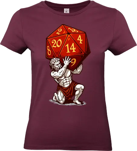 D20 Atlas - not holding the world, but a massive, glowing red D20. A bold fusion of ancient mythology and tabletop RPG culture, it's perfect for RPG fans, fantasy lovers, vivid colors, Carry the weight of fateâ€”with style! This epic design features Atlas, the legendary titan, and dice enthusiasts alike. Each face of the die symbolizes the unpredictability of fate, while Atlas represents the strength it takes to bear it. Striking artwork, and a clever twist on classic loreâ€”this design is a critical hit for any adventurer at heart. aesthetic, atlas, cool, critical hit, d20, dices, dragon, dungeon, funny tee, gaming, geek, greek statue, illustration, retro tee, roleplay, rpg, rpg dices, vintage, lm2kone, auto_awesome Essayez avec : aesthetic, atlas, cool, critical hit, d20, dices, dragon, dungeon, funny tee, gaming, geek, greek statue, illustration, retro tee, roleplay, rpg, rpg dices, vintage, lm2 kone, 174 / 5 000 Ästhetik, Atlas, Cool, Kritischer Treffer, d20, Würfel, Drache, Dungeon, Lustiges T-Shirt, Gaming, Geek, Griechische Statue, Illustration, Retro-T-Shirt, Rollenspiel, RPG, RPG-Würfel, Vintage, lm2kone - Standard T-Shirt (Frauen)