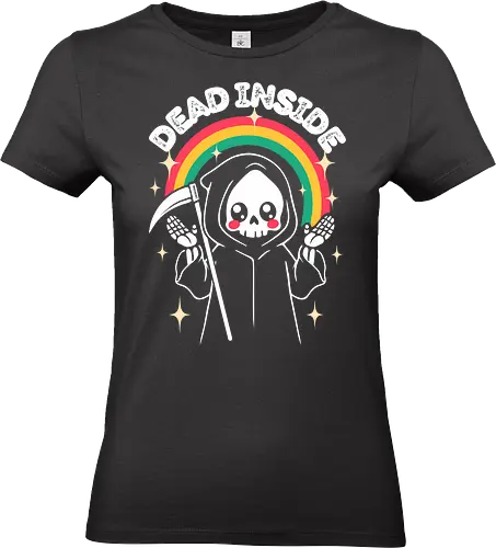 Dead Inside - Süßer Totenkopf - Ästhetik, cool, süß, düster, schwarzer Humor, tot, innerlich tot, lustig, sarkastisch, lustiges T-Shirt, Sensenmann, Illustration, kawaii, Monster, Regenbogen, Sarkasmus, sarkastisch, Skelett, Totenkopf, lm2kone - Standard T-Shirt (Frauen)