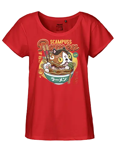 Scampuss Ramen - nioh, nioh 2, nioh 3, samurai, scampuss, sudama, japan, onryoki, ninja, fantasy, video game, gaming, gamer, rpg, cat - Fairtrade Girl Shirt