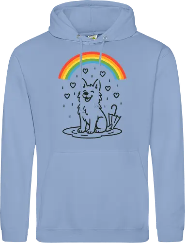 Happy Dog Under Rainbow Rain