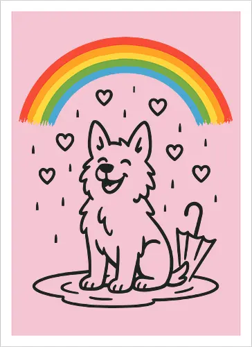 Happy Dog Under Rainbow Rain