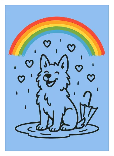 Happy Dog Under Rainbow Rain