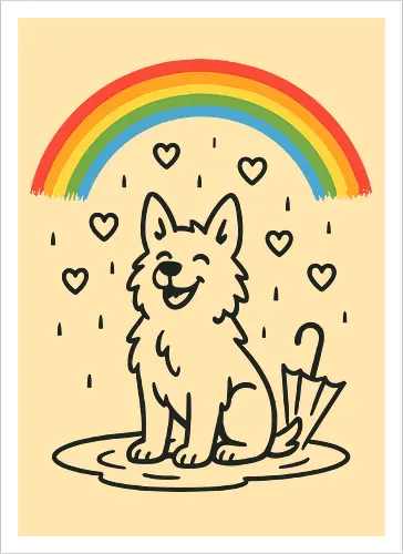 Happy Dog Under Rainbow Rain