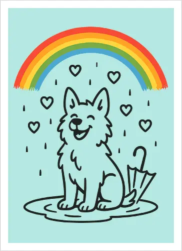 Happy Dog Under Rainbow Rain