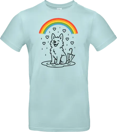 Happy Dog Under Rainbow Rain