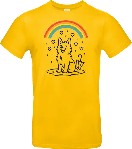 Happy Dog Under Rainbow Rain