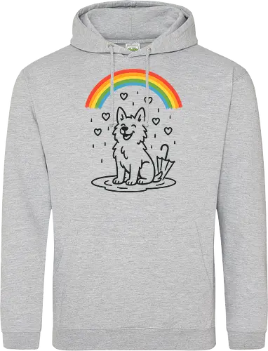 Happy Dog Under Rainbow Rain