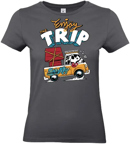 summer trip  - snooze, nap time, supranatural, fantasy, dog, cartoon, 80s, enjoy, happy, trip, adventure, outdoor, camping, hiking, nature, beach - Standard T-Shirt (Frauen)