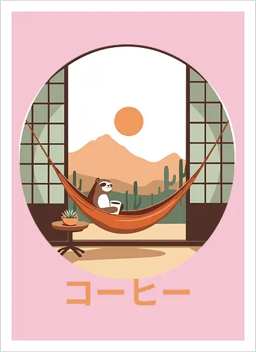 Relaxing Sloth in Desert Sunset