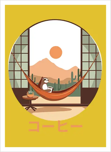 Relaxing Sloth in Desert Sunset