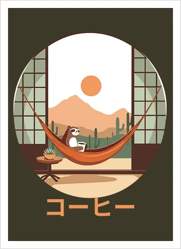 Relaxing Sloth in Desert Sunset
